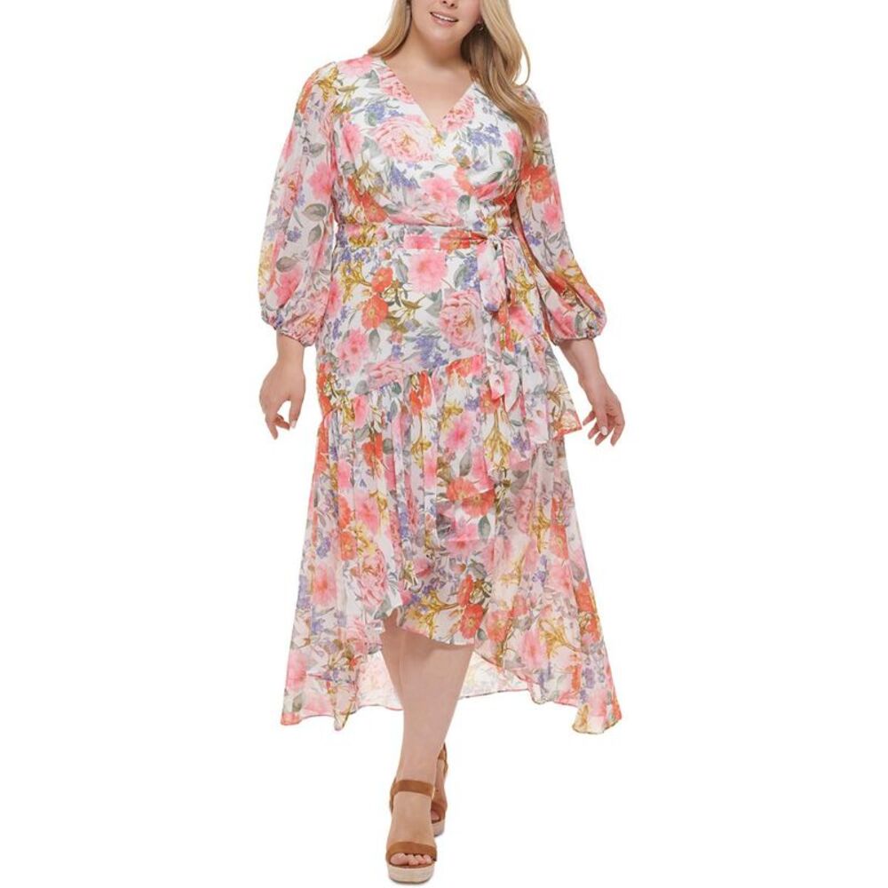 Eliza J Womens Pink Chiffon Maxi Dress Plus NWT